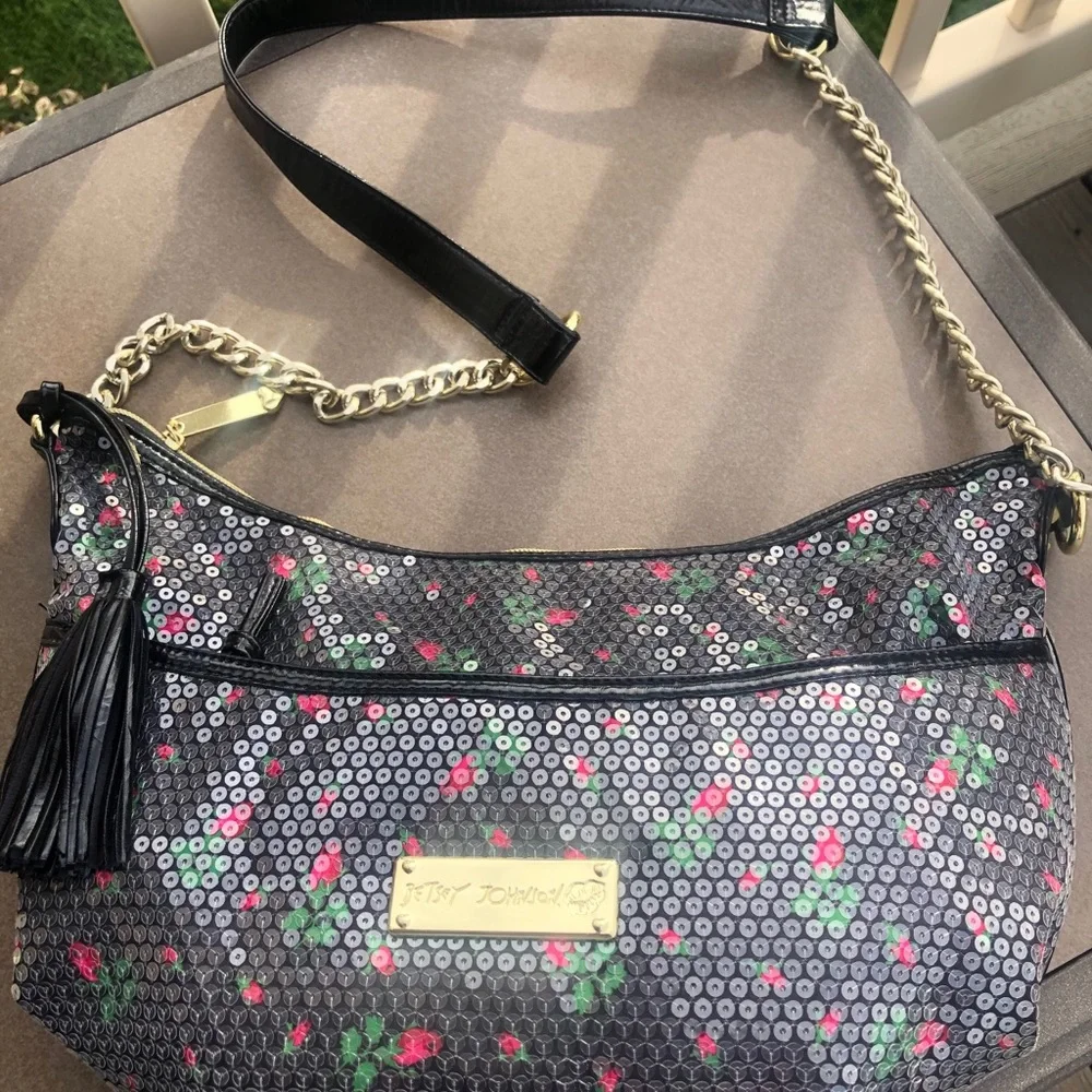 Betsey Johnson leopard blossom sequin hobo